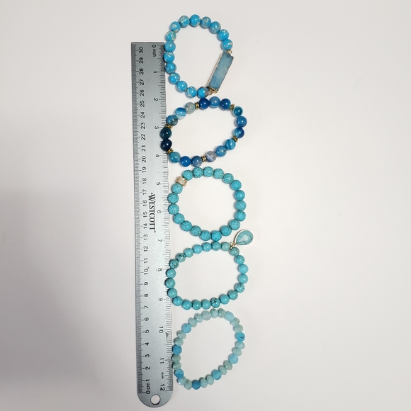 Bohemian Blue Ocean Women's bracelet 5pcs Natural Stone Glass Handmade Beaded - Picture 6 of 15